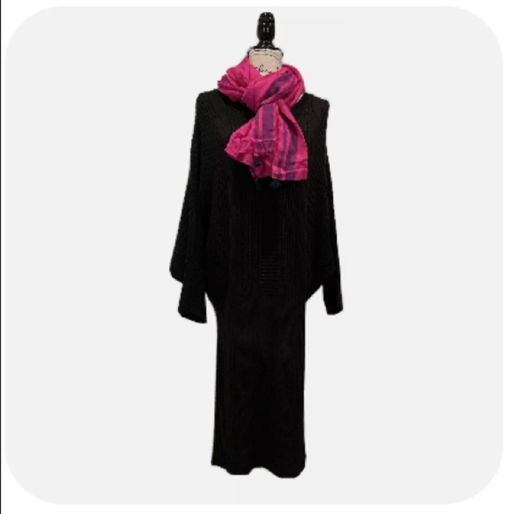 Women's Puff Sleeve & Below Knee Black Sweater Dress Almost Famous